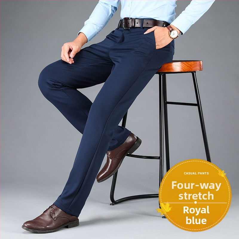 Štvorstranné elastické pánske veľké ležérne nohavice rovné voľné plus hrubé pánske nohavice na jeseň a zimu hrubé biznis nohavice