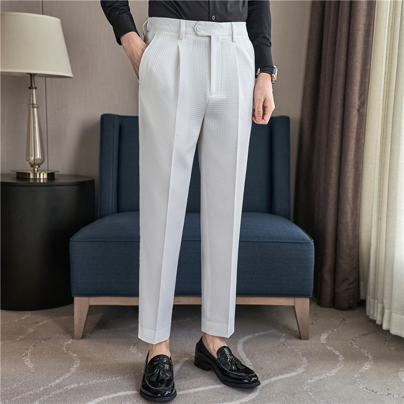 Pantaloni de toamnă noi pentru bărbați, la modă, de calitate, din material vafe, casual, Advanced Sense, talie eșalonată, pantaloni casual