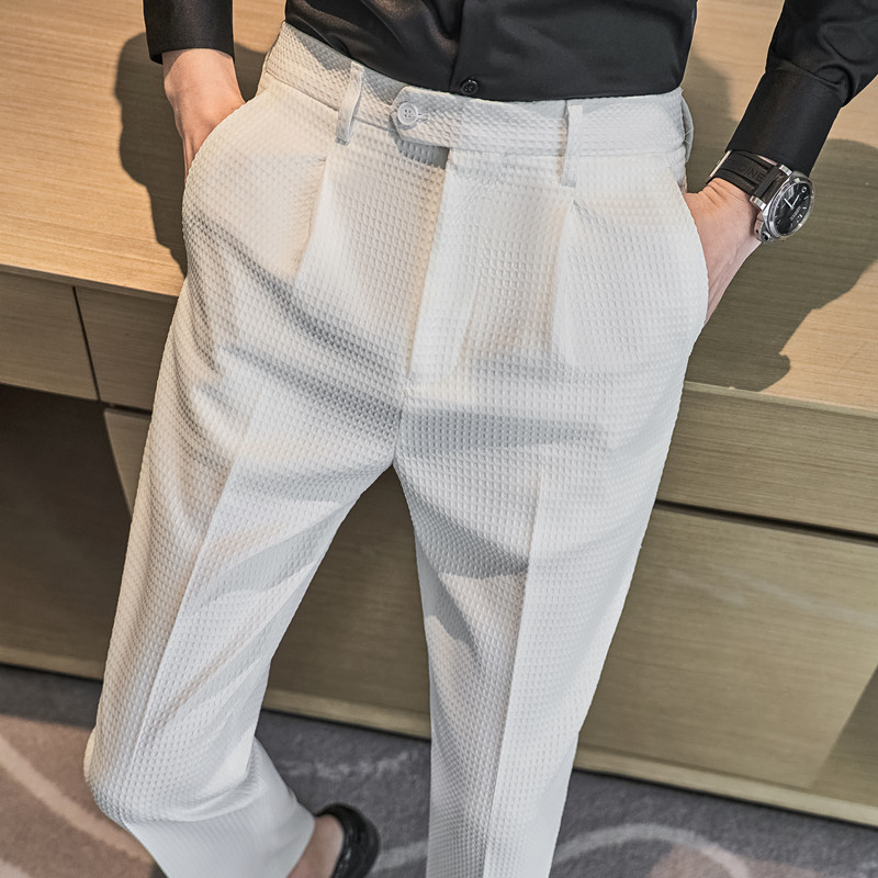 Pantaloni de toamnă noi pentru bărbați, la modă, de calitate, din material vafe, casual, Advanced Sense, talie eșalonată, pantaloni casual
