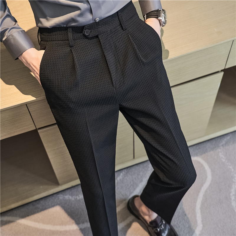 Pantaloni de toamnă noi pentru bărbați, la modă, de calitate, din material vafe, casual, Advanced Sense, talie eșalonată, pantaloni casual