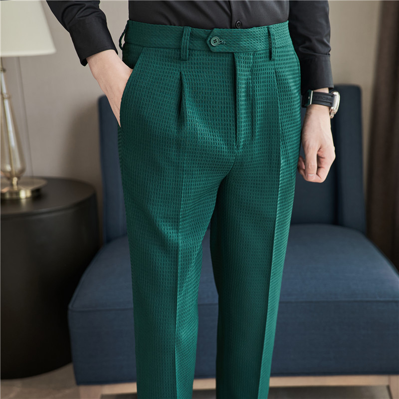 Pantaloni de toamnă noi pentru bărbați, la modă, de calitate, din material vafe, casual, Advanced Sense, talie eșalonată, pantaloni casual