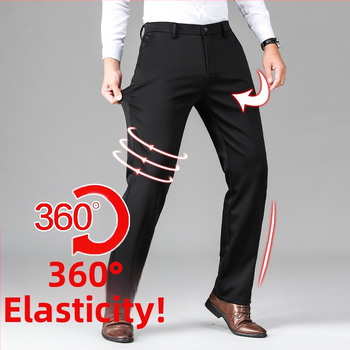 Jarné a jesenné hrubé pánske ležérne nohavice, luxusné vyšívané, nežehliteľné pánske nohavice s flísovou podšívkou, teplé nohavice, rovné obchodné nohavice