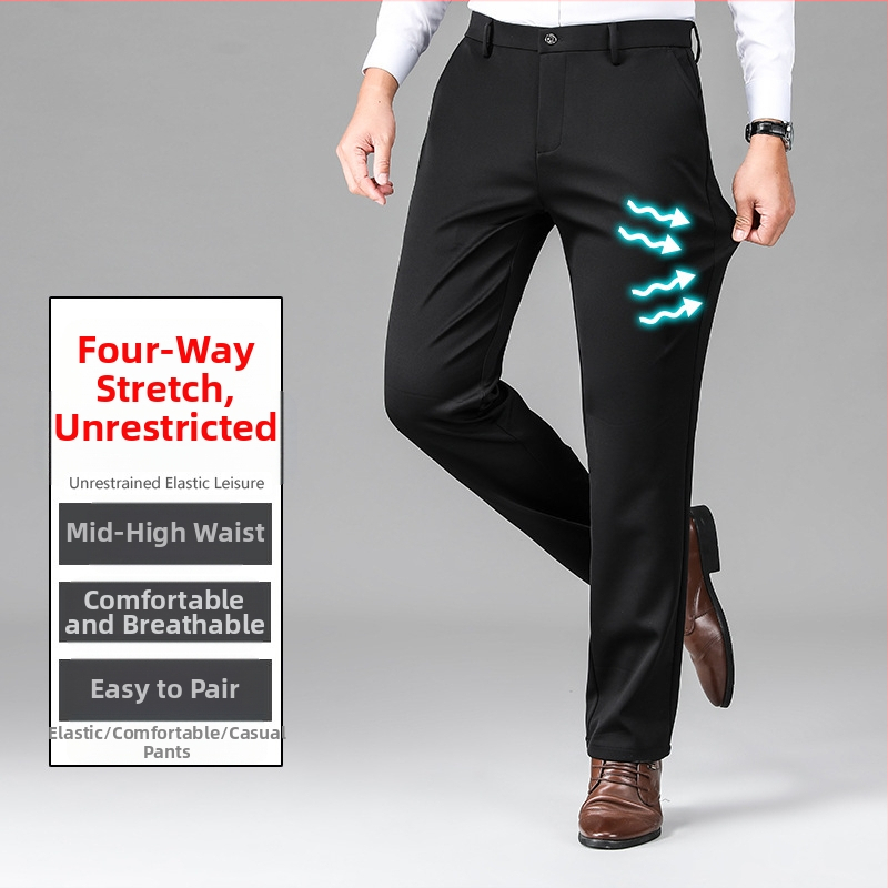 Jarné a jesenné hrubé pánske ležérne nohavice, luxusné vyšívané, nežehliteľné pánske nohavice s flísovou podšívkou, teplé nohavice, rovné obchodné nohavice