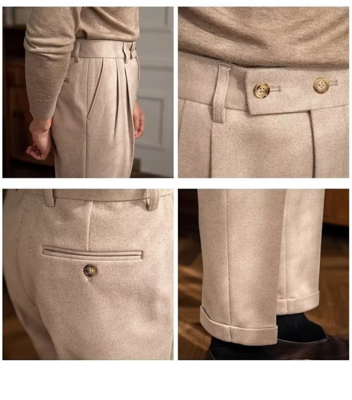 Pantaloni de costum bărbătești de înaltă calitate Napoli, stil italian parizian, cu cataramă lungă, pantaloni de costum lungi pentru bărbați, fără călcare, cu 9 puncte, din lână, all-match