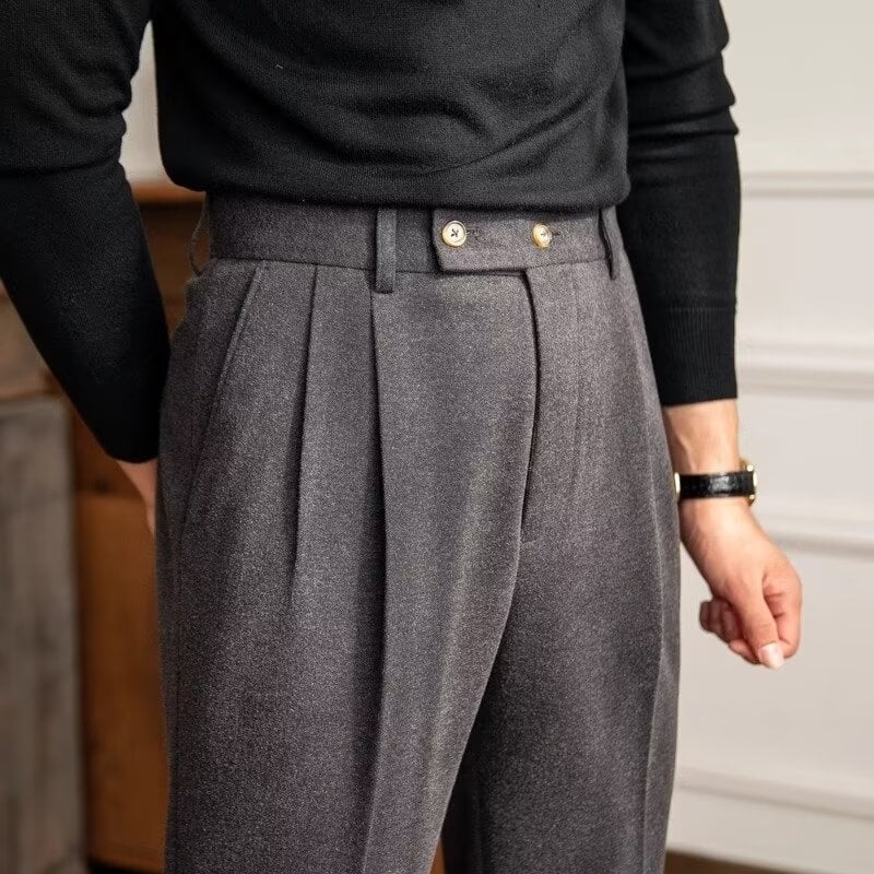 Pantaloni de costum bărbătești de înaltă calitate Napoli, stil italian parizian, cu cataramă lungă, pantaloni de costum lungi pentru bărbați, fără călcare, cu 9 puncte, din lână, all-match