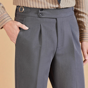 Pantaloni de costum formal casual pentru bărbați, cu talie înaltă, Hailimengsi, fără călcat, italieni, cu o singură pliere, Napoli