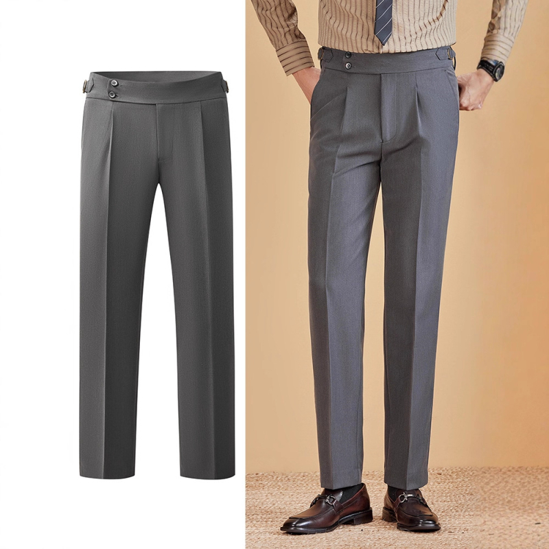 Pantaloni de costum formal casual pentru bărbați, cu talie înaltă, Hailimengsi, fără călcat, italieni, cu o singură pliere, Napoli