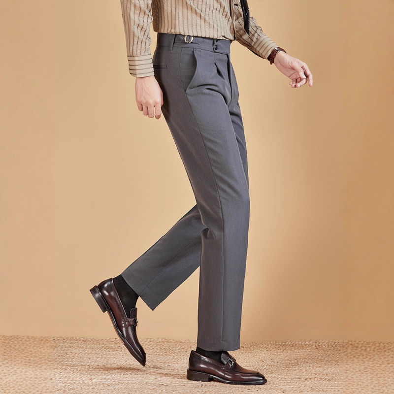 Pantaloni de costum formal casual pentru bărbați, cu talie înaltă, Hailimengsi, fără călcat, italieni, cu o singură pliere, Napoli