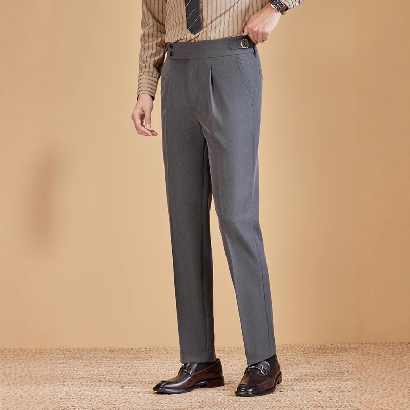 Pantaloni de costum formal casual pentru bărbați, cu talie înaltă, Hailimengsi, fără călcat, italieni, cu o singură pliere, Napoli