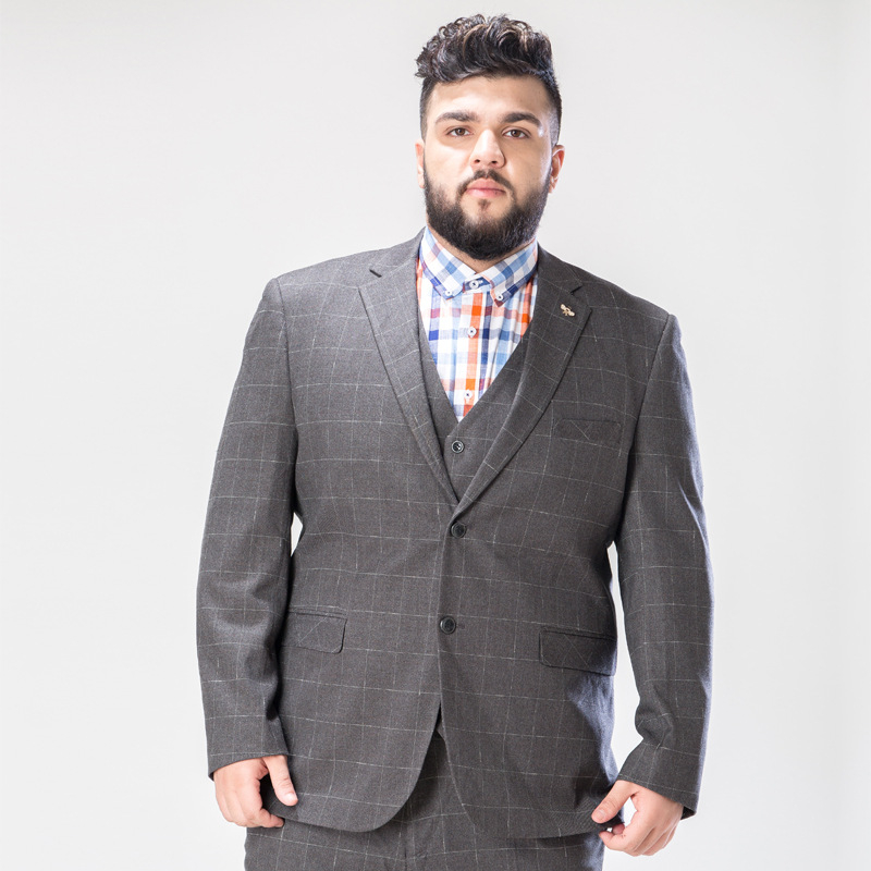 Didelio dydžio vyriškas laisvas rudens ir žiemos vidutinio amžiaus laisvalaikio verslo kostiumas, plius dydžio storas vyras, riebus korėjietiško stiliaus gražus kostiumas