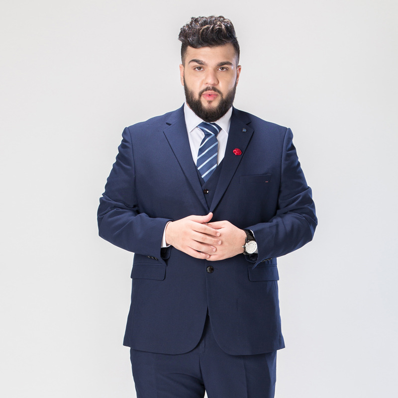 Didelio dydžio vyriškas laisvas rudens ir žiemos vidutinio amžiaus laisvalaikio verslo kostiumas, plius dydžio storas vyras, riebus korėjietiško stiliaus gražus kostiumas