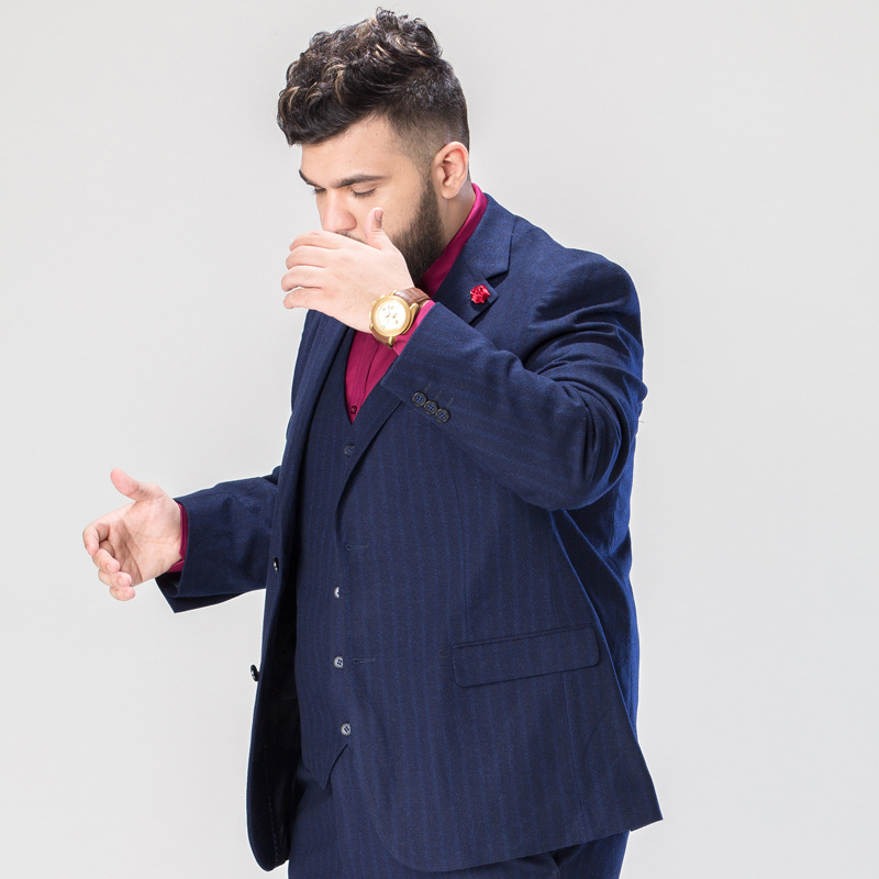 Didelio dydžio vyriškas laisvas rudens ir žiemos vidutinio amžiaus laisvalaikio verslo kostiumas, plius dydžio storas vyras, riebus korėjietiško stiliaus gražus kostiumas