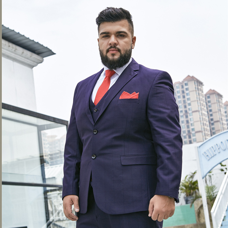 Didelio dydžio vyriškas laisvas rudens ir žiemos vidutinio amžiaus laisvalaikio verslo kostiumas, plius dydžio storas vyras, riebus korėjietiško stiliaus gražus kostiumas