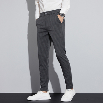 Pantaloni casual pentru bărbați, toamnă, modă nouă, versatil, pantaloni cu dungi pentru tineri, la modă, slim, drepți, costum de afaceri