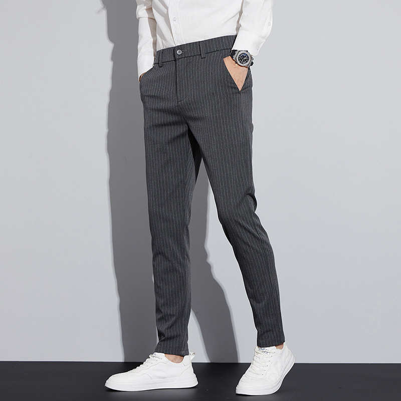 Pantaloni casual pentru bărbați, toamnă, modă nouă, versatil, pantaloni cu dungi pentru tineri, la modă, slim, drepți, costum de afaceri