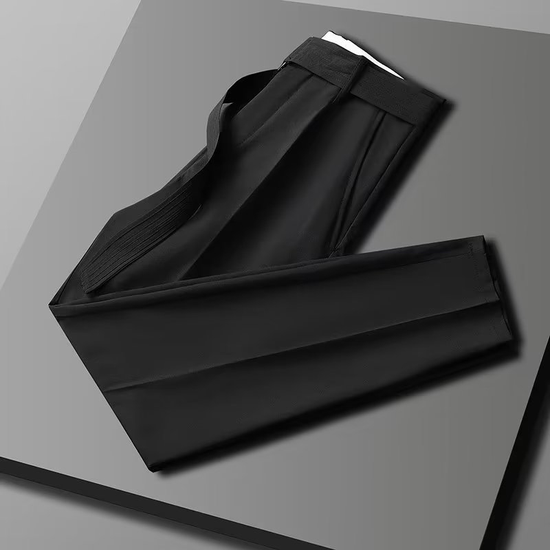 Pantaloni scurți ultra-subțiri de mătase de gheață pentru bărbați, pantaloni lungi, stil business, slim fit, drapaj, casual, costum