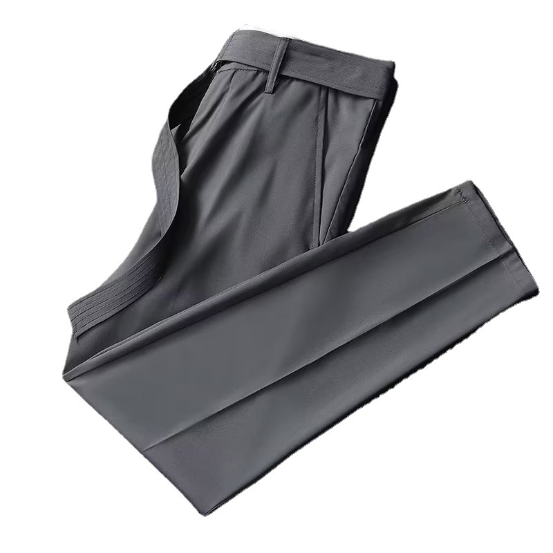 Pantaloni scurți ultra-subțiri de mătase de gheață pentru bărbați, pantaloni lungi, stil business, slim fit, drapaj, casual, costum