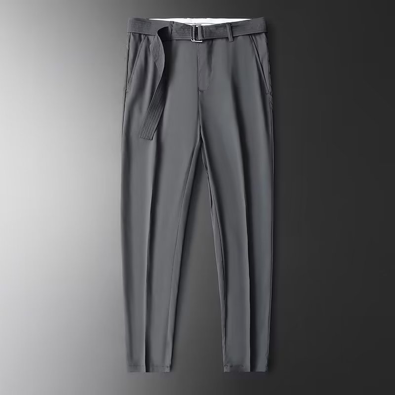 Pantaloni scurți ultra-subțiri de mătase de gheață pentru bărbați, pantaloni lungi, stil business, slim fit, drapaj, casual, costum