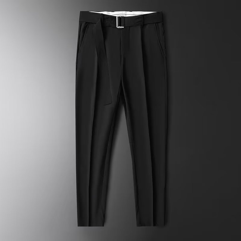 Pantaloni scurți ultra-subțiri de mătase de gheață pentru bărbați, pantaloni lungi, stil business, slim fit, drapaj, casual, costum