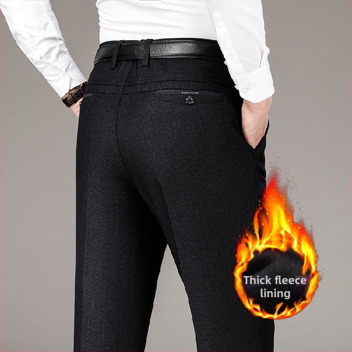 Pantaloni casual îngroșați cu căptușeală din fleece pentru bărbați, de vârstă mijlocie, de toamnă și de iarnă, de vârstă mijlocie și vârstnici, lejeri, drepți, costum de afaceri pentru tată, pantaloni plus size
