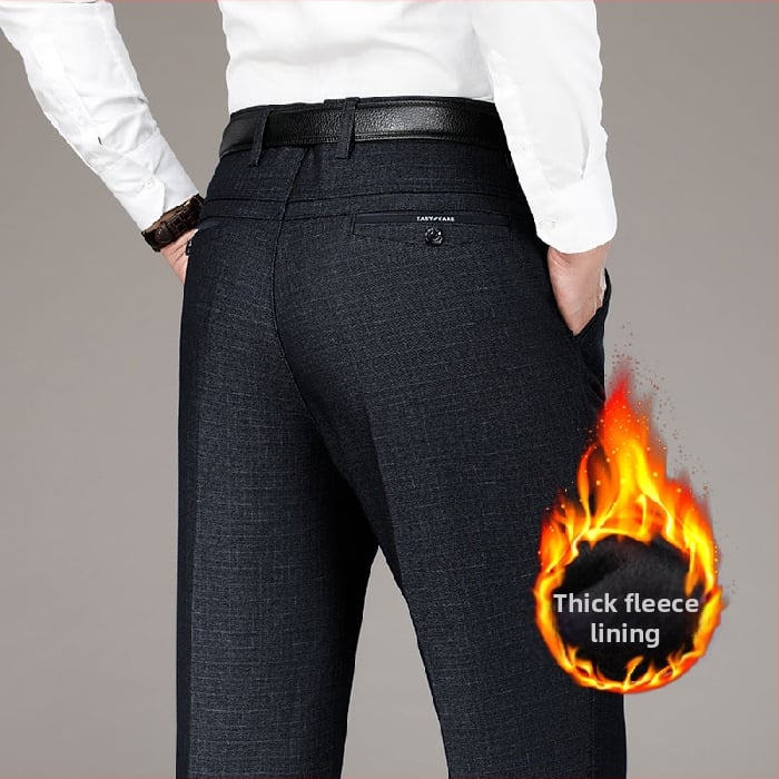Pantaloni casual îngroșați cu căptușeală din fleece pentru bărbați, de vârstă mijlocie, de toamnă și de iarnă, de vârstă mijlocie și vârstnici, lejeri, drepți, costum de afaceri pentru tată, pantaloni plus size