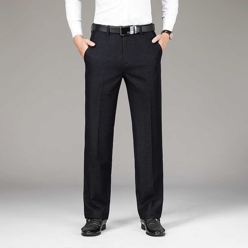 Pantaloni casual îngroșați cu căptușeală din fleece pentru bărbați, de vârstă mijlocie, de toamnă și de iarnă, de vârstă mijlocie și vârstnici, lejeri, drepți, costum de afaceri pentru tată, pantaloni plus size