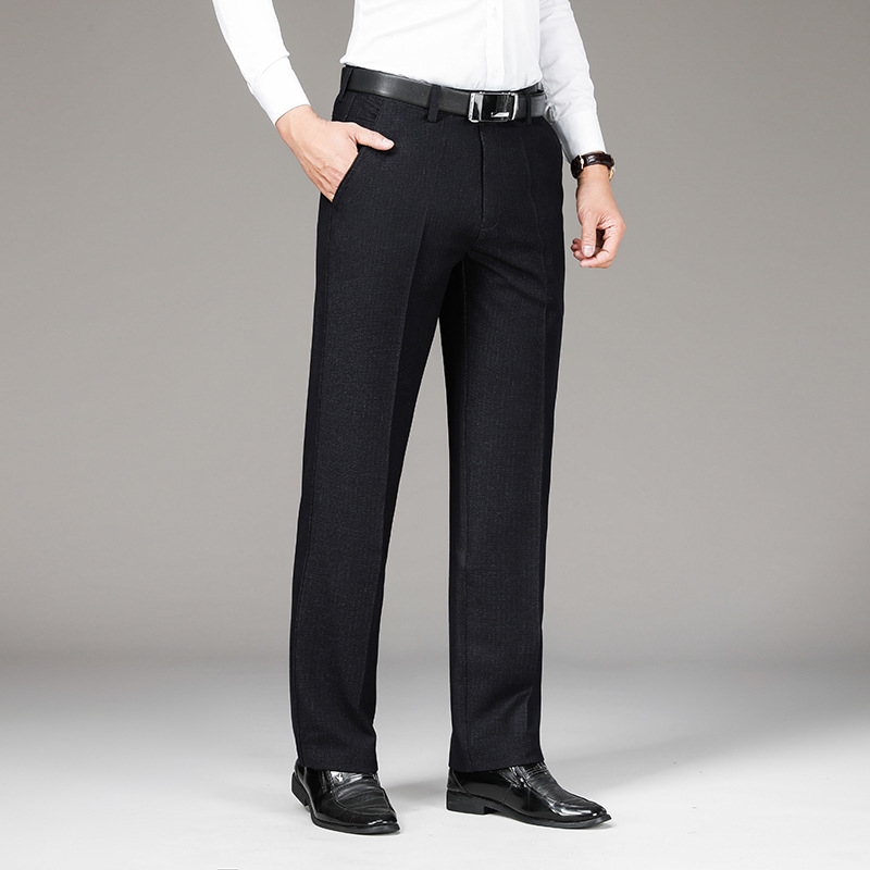 Pantaloni casual îngroșați cu căptușeală din fleece pentru bărbați, de vârstă mijlocie, de toamnă și de iarnă, de vârstă mijlocie și vârstnici, lejeri, drepți, costum de afaceri pentru tată, pantaloni plus size