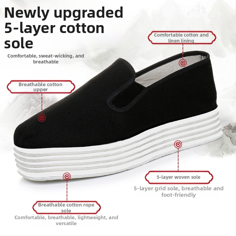 Suvised vanad Pekingi käsitsi valmistatud kihilised alusriidest kingad meestele, vabaaja noortele, hingavad täisriidest alusriided, retro traditsioonilised riidest kingad meestele