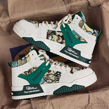 2023 Nové jesenné pánske plátené topánky s vysokým topom v hongkonskom štýle, ležérne tenisky s výklenkom, pánska obuv Douyin Live Broadcast Sports