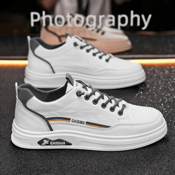 2025 m. pavasario nauji užmaunami odiniai vandeniui atsparūs sportbačiai su minkštu padu, didėjantys laisvalaikio balti batai, universalūs, madingi studentų batai