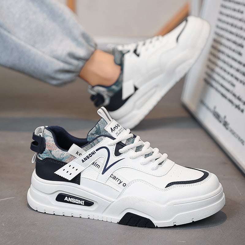 Pantofi sport albi în stil stradal pentru studenți de sex masculin, versiune coreeană din piele, pantofi sport la modă, toamna 2025, casual, versatili, pentru dans stradal hip-hop