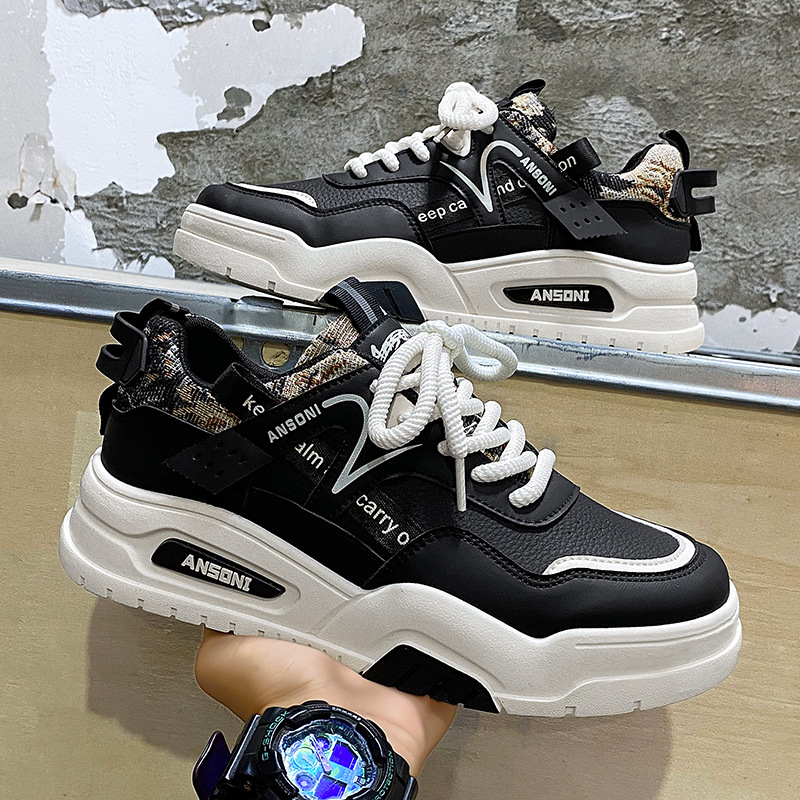 Ielas stila baltas kedas vīriešu studentiem, korejiešu versijas ādas sporta moderni apavi, 2025. gada rudens ikdienas daudzpusīgi hiphopa ielu deju apavi