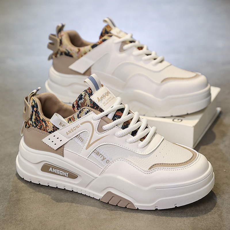 Ielas stila baltas kedas vīriešu studentiem, korejiešu versijas ādas sporta moderni apavi, 2025. gada rudens ikdienas daudzpusīgi hiphopa ielu deju apavi