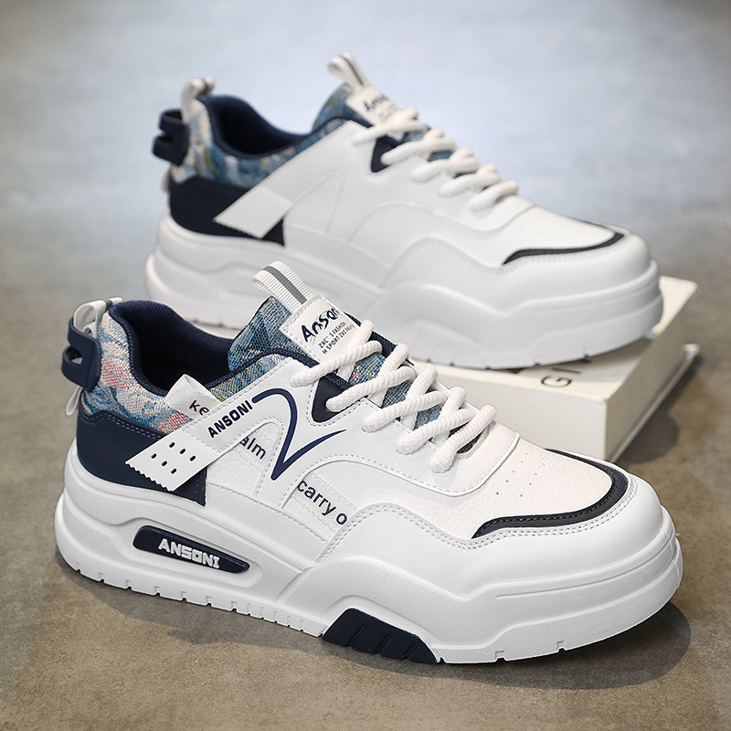 Ielas stila baltas kedas vīriešu studentiem, korejiešu versijas ādas sporta moderni apavi, 2025. gada rudens ikdienas daudzpusīgi hiphopa ielu deju apavi
