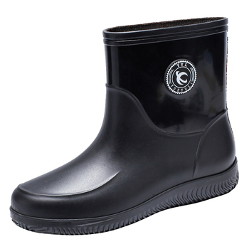 Ανδρικές μπότες βροχής με βελούδο, ζεστές, ειδικές μπότες βροχής για ψάρεμα, αντιολισθητικές, προστατευτικές για την κουζίνα, εργασία, υπαίθρια παπούτσια νερού, μεσαίες μπότες νερού με σωλήνα