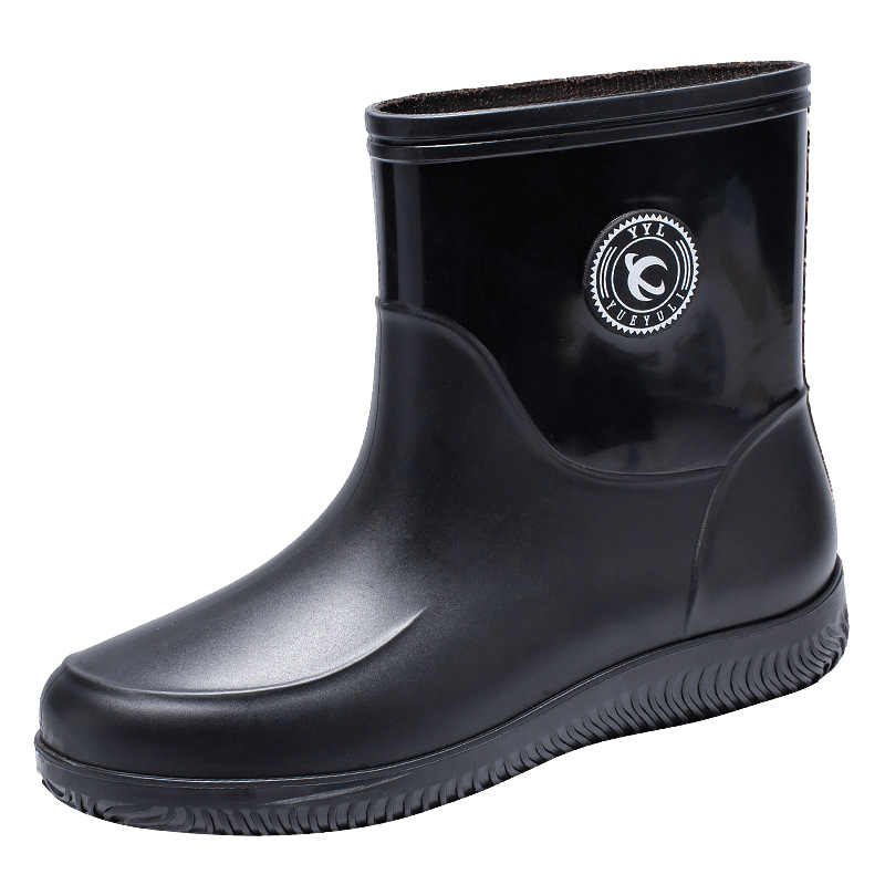 Ανδρικές μπότες βροχής με βελούδο, ζεστές, ειδικές μπότες βροχής για ψάρεμα, αντιολισθητικές, προστατευτικές για την κουζίνα, εργασία, υπαίθρια παπούτσια νερού, μεσαίες μπότες νερού με σωλήνα