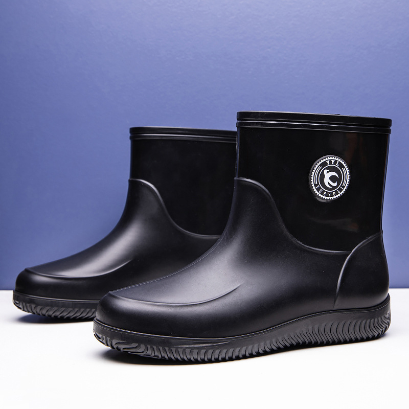Ανδρικές μπότες βροχής με βελούδο, ζεστές, ειδικές μπότες βροχής για ψάρεμα, αντιολισθητικές, προστατευτικές για την κουζίνα, εργασία, υπαίθρια παπούτσια νερού, μεσαίες μπότες νερού με σωλήνα