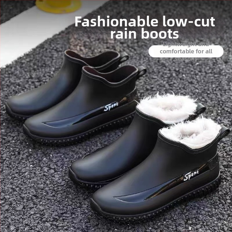 Къси водоустойчиви обувки с поларена подплата за мъже на открито, гумени обувки за риболов, кухня, строителна площадка, гумени ботуши за възрастни, неплъзгащи се мъжки гумени ботуши за зимата