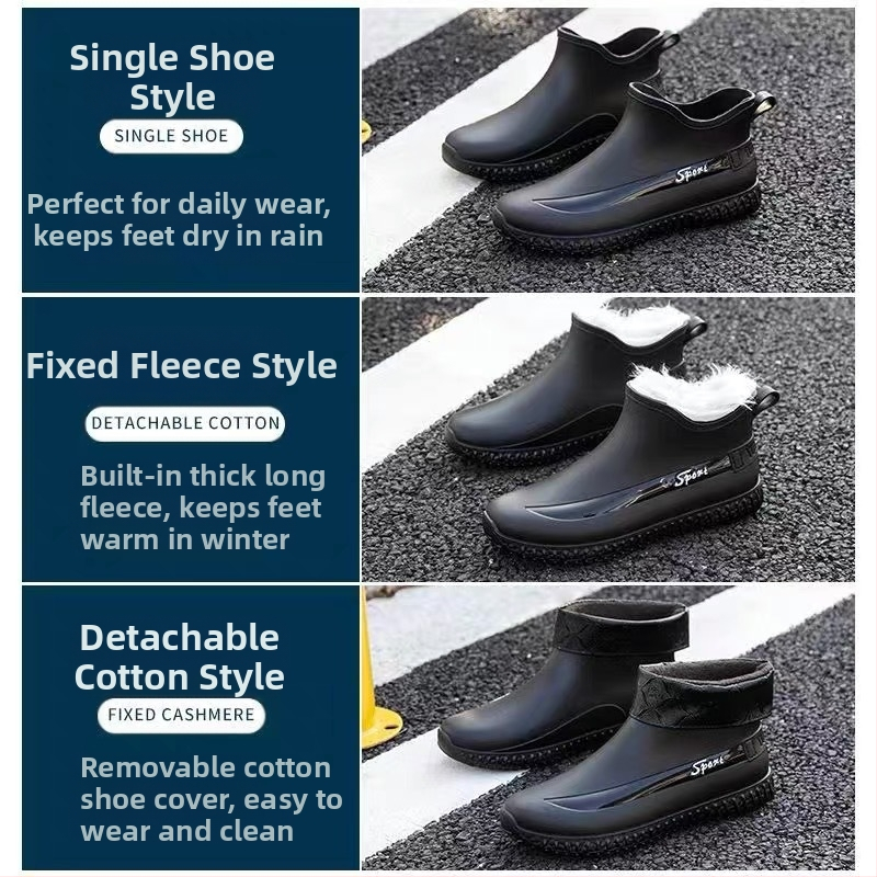 Къси водоустойчиви обувки с поларена подплата за мъже на открито, гумени обувки за риболов, кухня, строителна площадка, гумени ботуши за възрастни, неплъзгащи се мъжки гумени ботуши за зимата