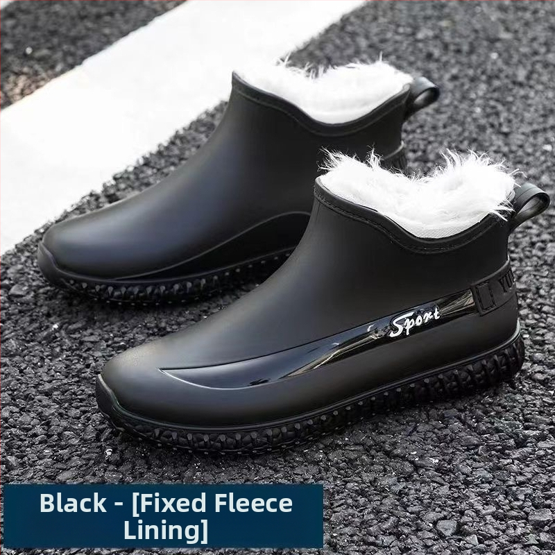Κοντά αδιάβροχα παπούτσια με επένδυση fleece για άνδρες, παπούτσια από καουτσούκ για υπαίθριο ψάρεμα, μπότες βροχής για κουζίνα, μπότες βροχής για ενήλικες, αντιολισθητικές ανδρικές μπότες βροχής για τον χειμώνα
