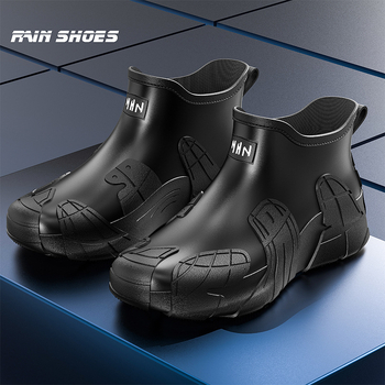 Μοντέρνες μπότες βροχής, αδιάβροχα παπούτσια για ορειβασία, αντιολισθητικά, ανθεκτικά στη φθορά, παπούτσια από καουτσούκ για πλύσιμο αυτοκινήτων, ανδρικές μπότες βροχής με χοντρή σόλα και επένδυση fleece