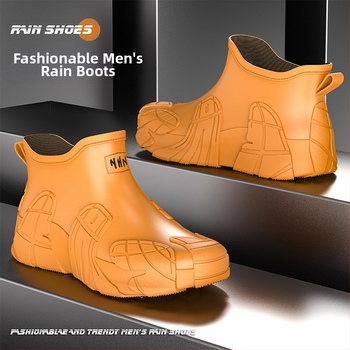 Μοντέρνες μπότες βροχής, αδιάβροχα παπούτσια για ορειβασία, αντιολισθητικά, ανθεκτικά στη φθορά, παπούτσια από καουτσούκ για πλύσιμο αυτοκινήτων, ανδρικές μπότες βροχής με χοντρή σόλα και επένδυση fleece