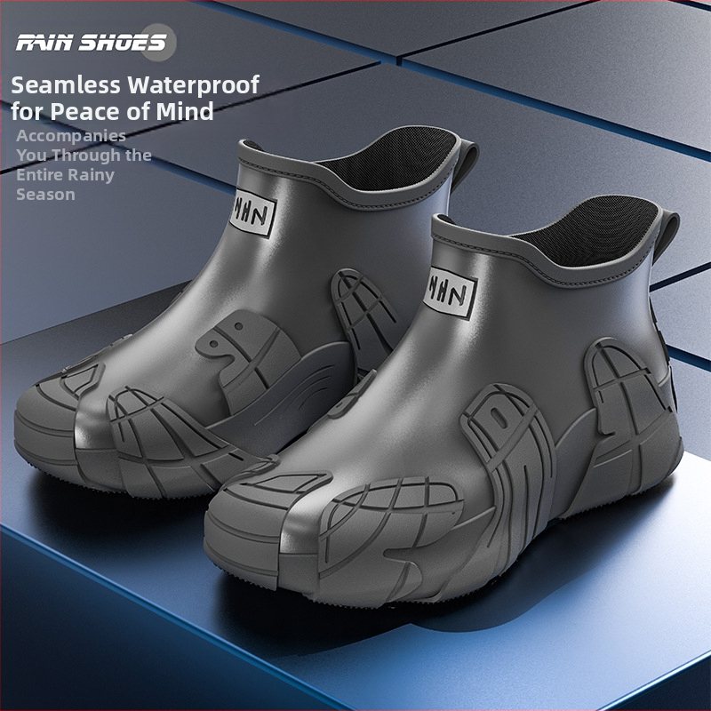 Μοντέρνες μπότες βροχής, αδιάβροχα παπούτσια για ορειβασία, αντιολισθητικά, ανθεκτικά στη φθορά, παπούτσια από καουτσούκ για πλύσιμο αυτοκινήτων, ανδρικές μπότες βροχής με χοντρή σόλα και επένδυση fleece