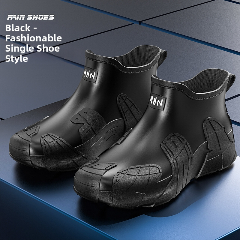 Μοντέρνες μπότες βροχής, αδιάβροχα παπούτσια για ορειβασία, αντιολισθητικά, ανθεκτικά στη φθορά, παπούτσια από καουτσούκ για πλύσιμο αυτοκινήτων, ανδρικές μπότες βροχής με χοντρή σόλα και επένδυση fleece