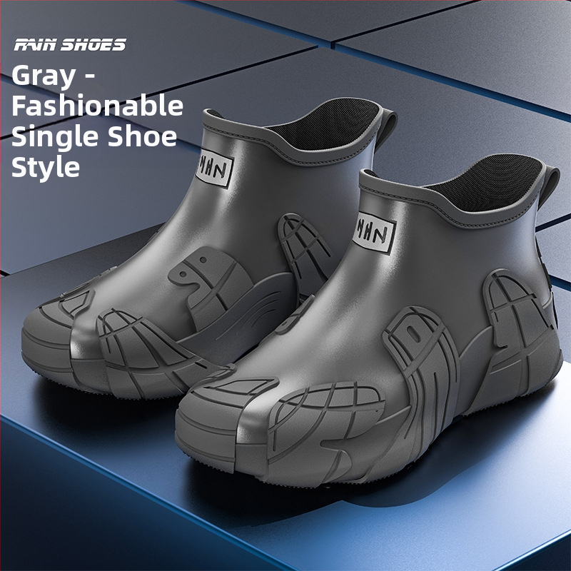 Μοντέρνες μπότες βροχής, αδιάβροχα παπούτσια για ορειβασία, αντιολισθητικά, ανθεκτικά στη φθορά, παπούτσια από καουτσούκ για πλύσιμο αυτοκινήτων, ανδρικές μπότες βροχής με χοντρή σόλα και επένδυση fleece