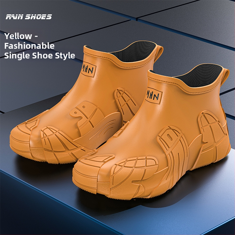 Μοντέρνες μπότες βροχής, αδιάβροχα παπούτσια για ορειβασία, αντιολισθητικά, ανθεκτικά στη φθορά, παπούτσια από καουτσούκ για πλύσιμο αυτοκινήτων, ανδρικές μπότες βροχής με χοντρή σόλα και επένδυση fleece