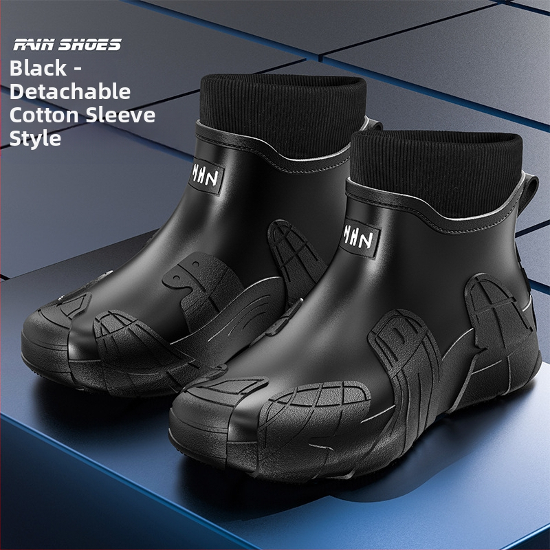 Μοντέρνες μπότες βροχής, αδιάβροχα παπούτσια για ορειβασία, αντιολισθητικά, ανθεκτικά στη φθορά, παπούτσια από καουτσούκ για πλύσιμο αυτοκινήτων, ανδρικές μπότες βροχής με χοντρή σόλα και επένδυση fleece