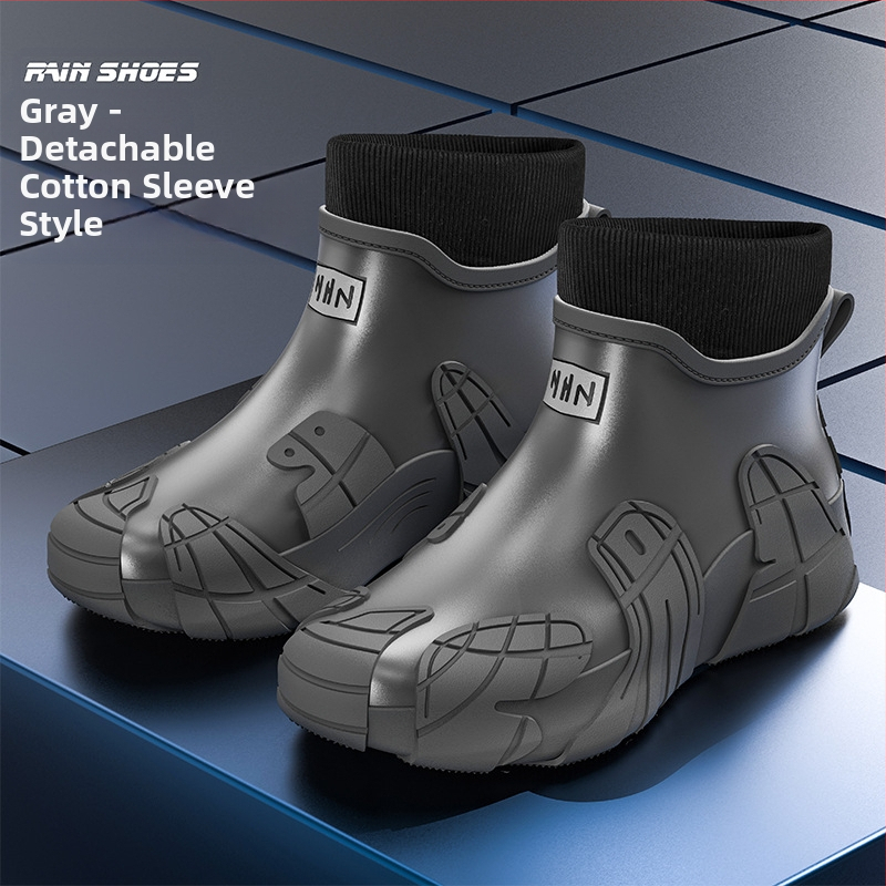 Μοντέρνες μπότες βροχής, αδιάβροχα παπούτσια για ορειβασία, αντιολισθητικά, ανθεκτικά στη φθορά, παπούτσια από καουτσούκ για πλύσιμο αυτοκινήτων, ανδρικές μπότες βροχής με χοντρή σόλα και επένδυση fleece