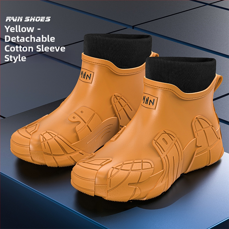 Μοντέρνες μπότες βροχής, αδιάβροχα παπούτσια για ορειβασία, αντιολισθητικά, ανθεκτικά στη φθορά, παπούτσια από καουτσούκ για πλύσιμο αυτοκινήτων, ανδρικές μπότες βροχής με χοντρή σόλα και επένδυση fleece