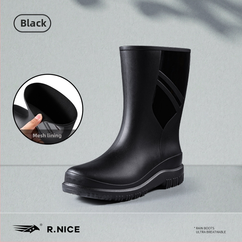 Νέες μπότες βροχής από καουτσούκ, αντιολισθητικές, μεσαίου μεγέθους, μοντέρνες μπότες νερού για υπαίθριες δραστηριότητες, πλύσιμο αυτοκινήτου, κουζίνα, σεφ, εργασία, αδιάβροχες, ανδρικές μπότες βροχής